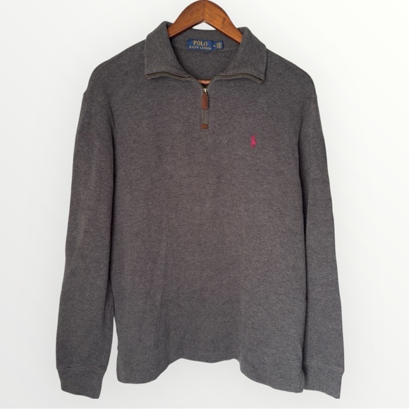 Polo Ralph Lauren 1/4 Zip Neck Cotton Gray Jumper Sweater Men Size Medium - Picture 1 of 5